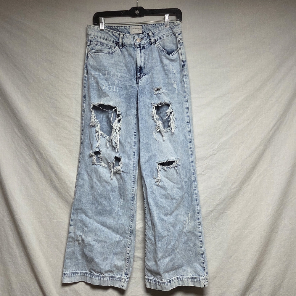 Uniq By Litz Light Blue Distressed Women's Flare Jeans